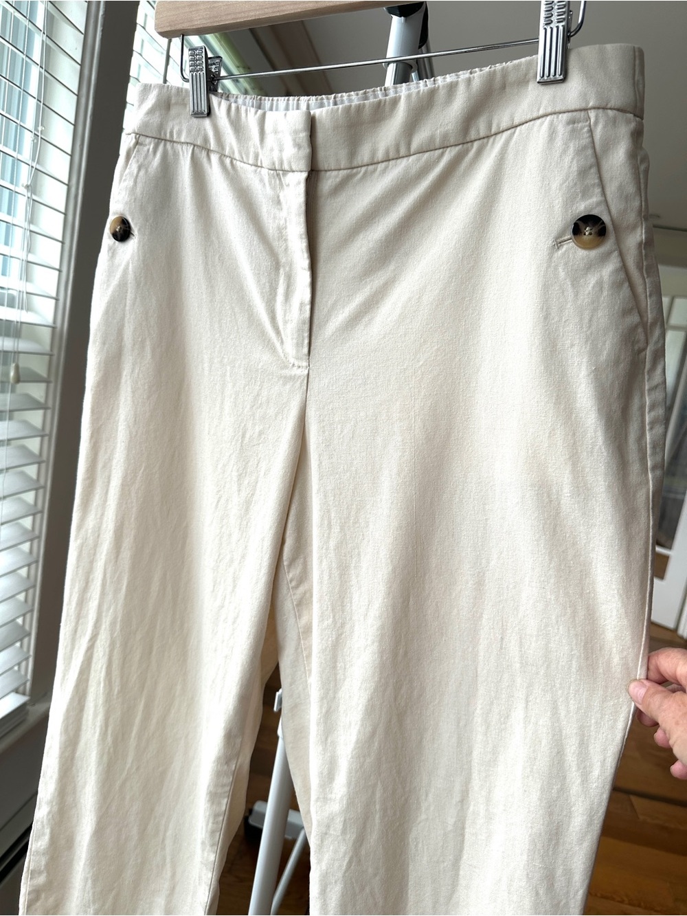 J. Crew Cream High-Rise Straight Leg Pants, Elasticized Back, Cropped Ankle
